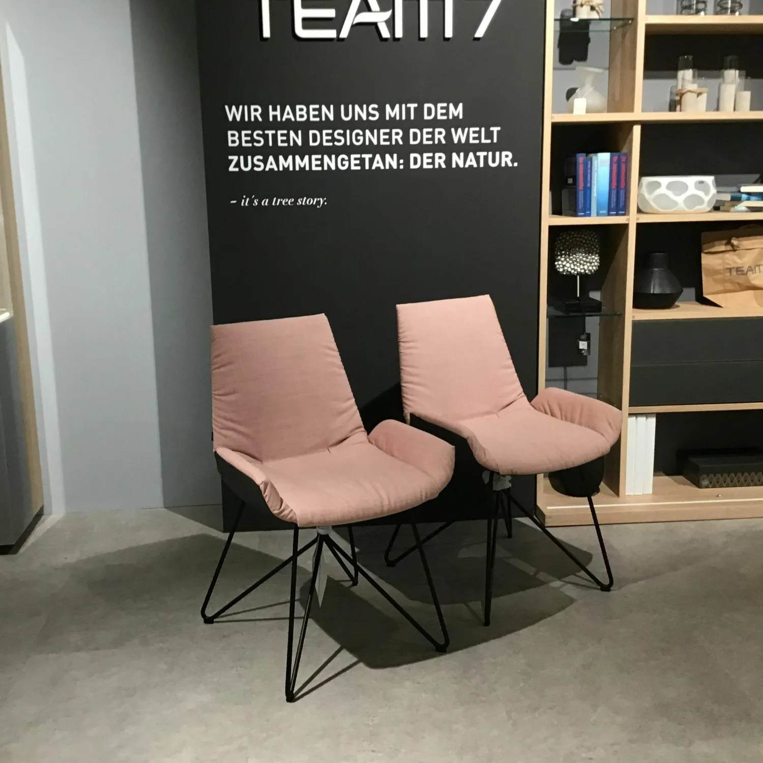 Team 7 Stuhlsets|6er-Stuhlset Lui Außen Leder Anthrazit Innen Stoff Canvas Rose