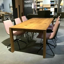 Team 7 Stuhlsets|6er-Stuhlset Lui Außen Leder Anthrazit Innen Stoff Canvas Rose