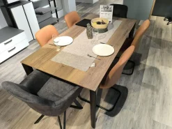 Nobilia Essgruppen|Essgruppe 434017 Sessel Stoff 746 Storm Grey Grau Stuhl Stoff 749 Cognac Braun Tisch Eiche Havanna Nachbildung Füße Schwarz