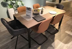 Nobilia Essgruppen|Essgruppe 434017 Sessel Stoff 746 Storm Grey Grau Stuhl Stoff 749 Cognac Braun Tisch Eiche Havanna Nachbildung Füße Schwarz