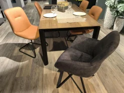 Nobilia Essgruppen|Essgruppe 434017 Sessel Stoff 746 Storm Grey Grau Stuhl Stoff 749 Cognac Braun Tisch Eiche Havanna Nachbildung Füße Schwarz