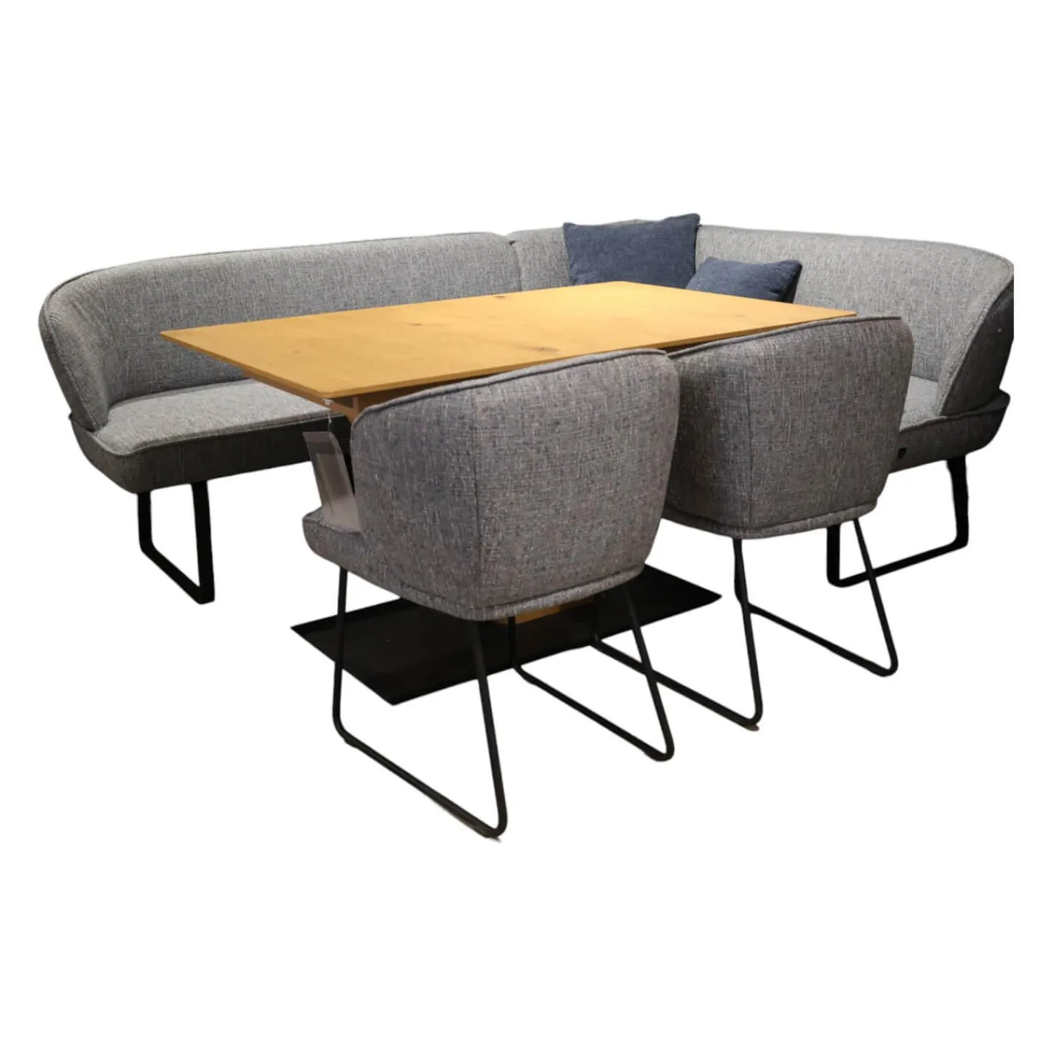 K+W Essgruppen|Essgruppe 5503 Tischplatte Asteiche Bianco Furniert Stoff Niagara Blue Blau