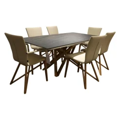 Bacher Essgruppen|Essgruppe Aiden Und Acos Eiche Massiv Natur Gewachst Leder Genua Ivory Creme