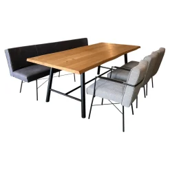 Bert Plantagie Essgruppen|Esstische|Essgruppe Berck Anise Aster Brown Eiche Astig Geölt Leder Twilight Anthrazit Gestell Lack Verkehrsschwarz