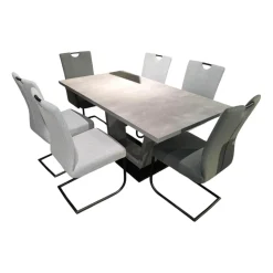 Niehoff Essgruppen|Essgruppe Dillan Stoff 921 Florida Silver Grau Und Stoff 929 Florida Grey Grau Gestell Eisen Schwarz Tisch Beton Dekor Grau