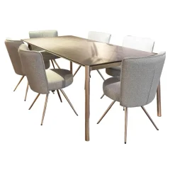 Venjakob Essgruppen|Essgruppe Esstisch Mio LS 010417 Platte Keramik Basalto Grau Gestell Edellstahloptik Mit 6 Stühlen Leva Bezug Soff Alicante Türkis