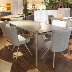 Venjakob Essgruppen|Essgruppe Esstisch Mio LS 010417 Platte Keramik Basalto Grau Gestell Edellstahloptik Mit 6 Stühlen Leva Bezug Soff Alicante Türkis