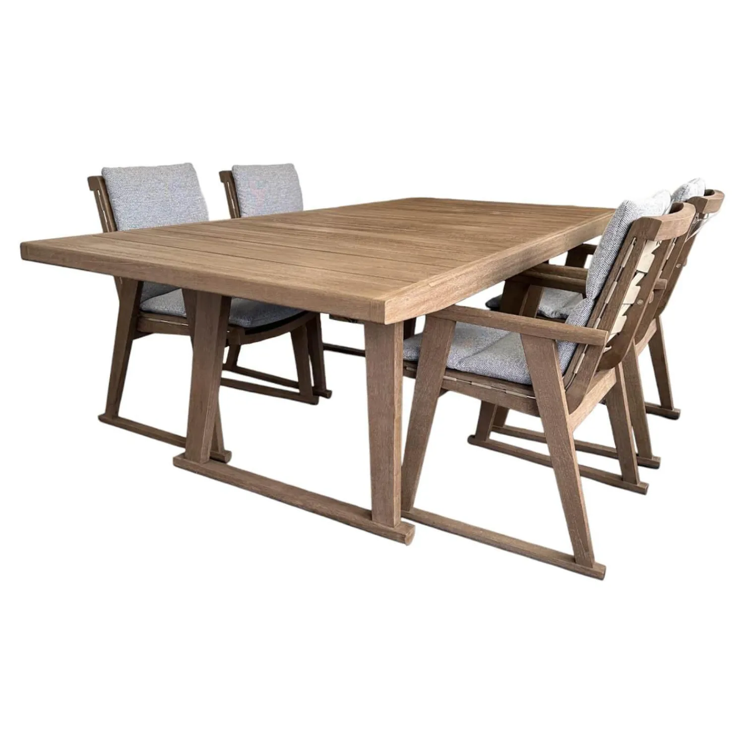B&B Italia Essgruppen|Essgruppe Gio Outdoor Teak Antique Grey Stühle Bezug Stoff Ecate Blau Weiß