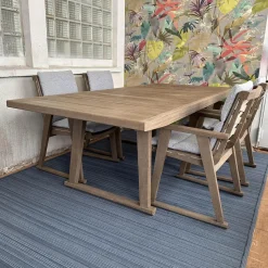 B&B Italia Essgruppen|Essgruppe Gio Outdoor Teak Antique Grey Stühle Bezug Stoff Ecate Blau Weiß