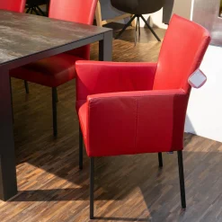 Musterring Essgruppen|Essgruppe Nova Bezug Leder Tendens Paprika Rot Tischplatte Keramik Onix Darknight