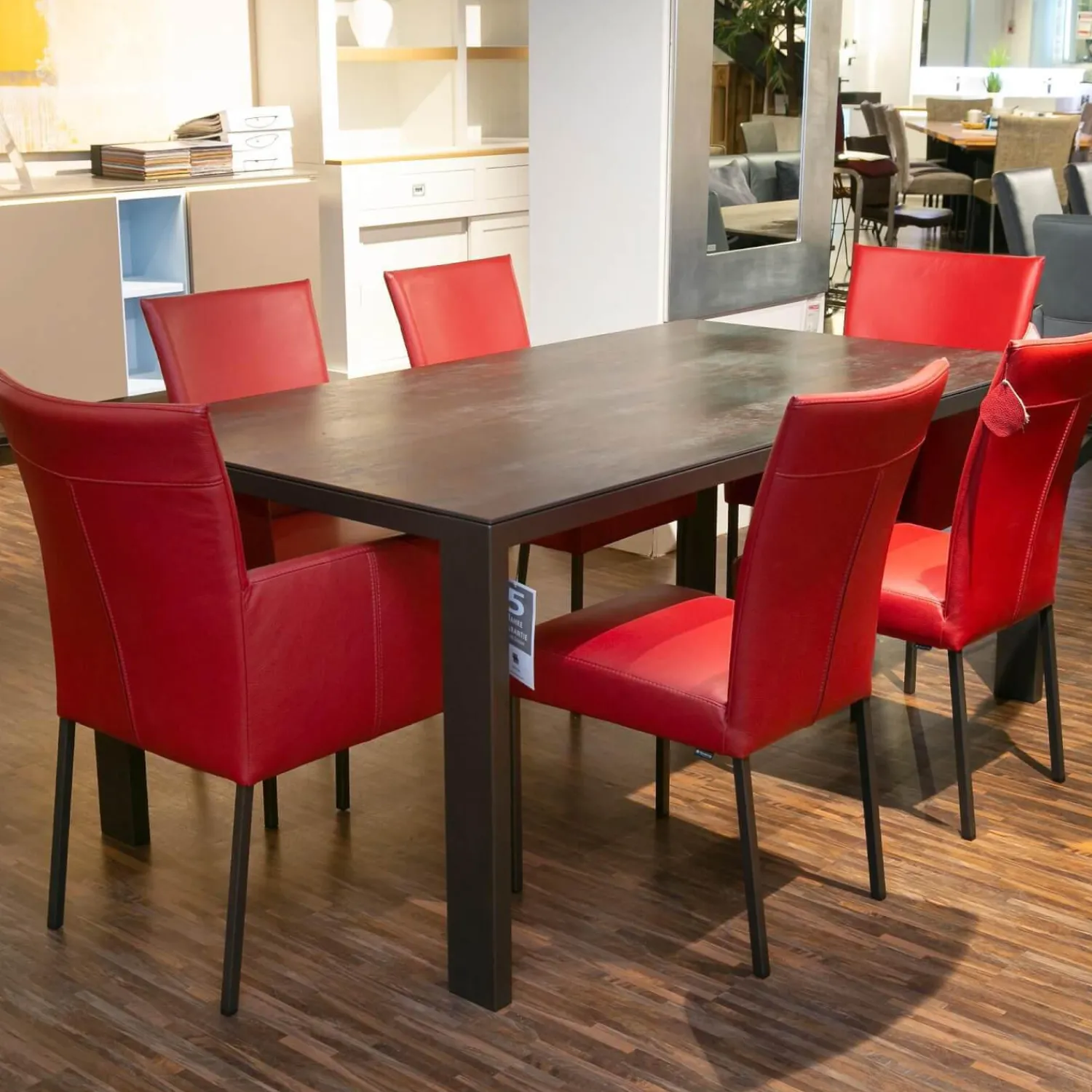 Musterring Essgruppen|Essgruppe Nova Bezug Leder Tendens Paprika Rot Tischplatte Keramik Onix Darknight