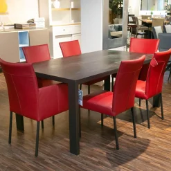 Musterring Essgruppen|Essgruppe Nova Bezug Leder Tendens Paprika Rot Tischplatte Keramik Onix Darknight