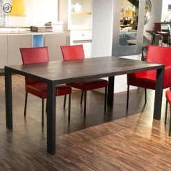 Musterring Essgruppen|Essgruppe Nova Bezug Leder Tendens Paprika Rot Tischplatte Keramik Onix Darknight