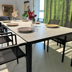 Royal Botania Essgruppen|Essgruppe Outdoor Unite Platte Keramik Bianco Statuario Weiß Grau Mit 6 Stühlen