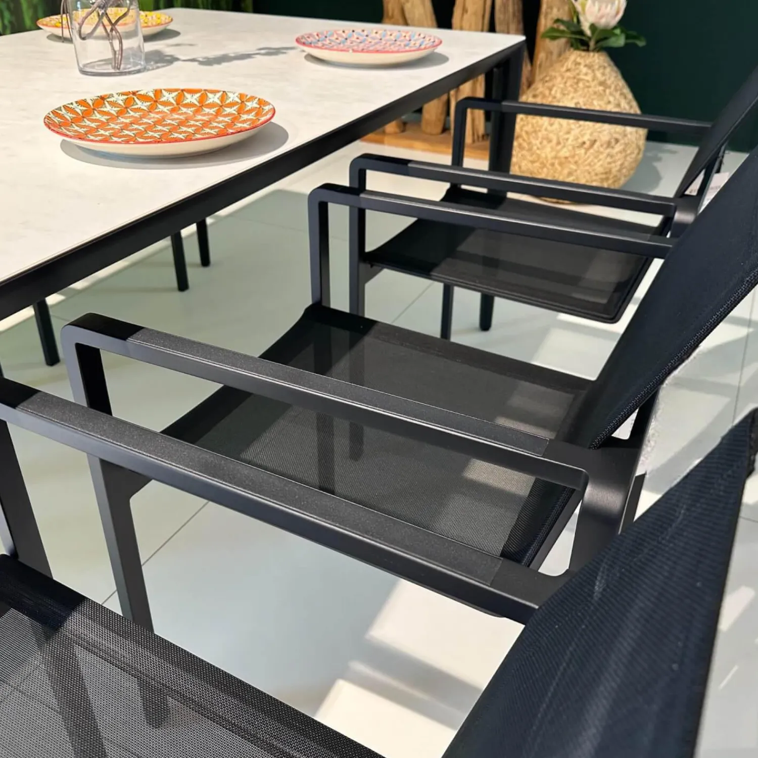 Royal Botania Essgruppen|Essgruppe Outdoor Unite Platte Keramik Bianco Statuario Weiß Grau Mit 6 Stühlen