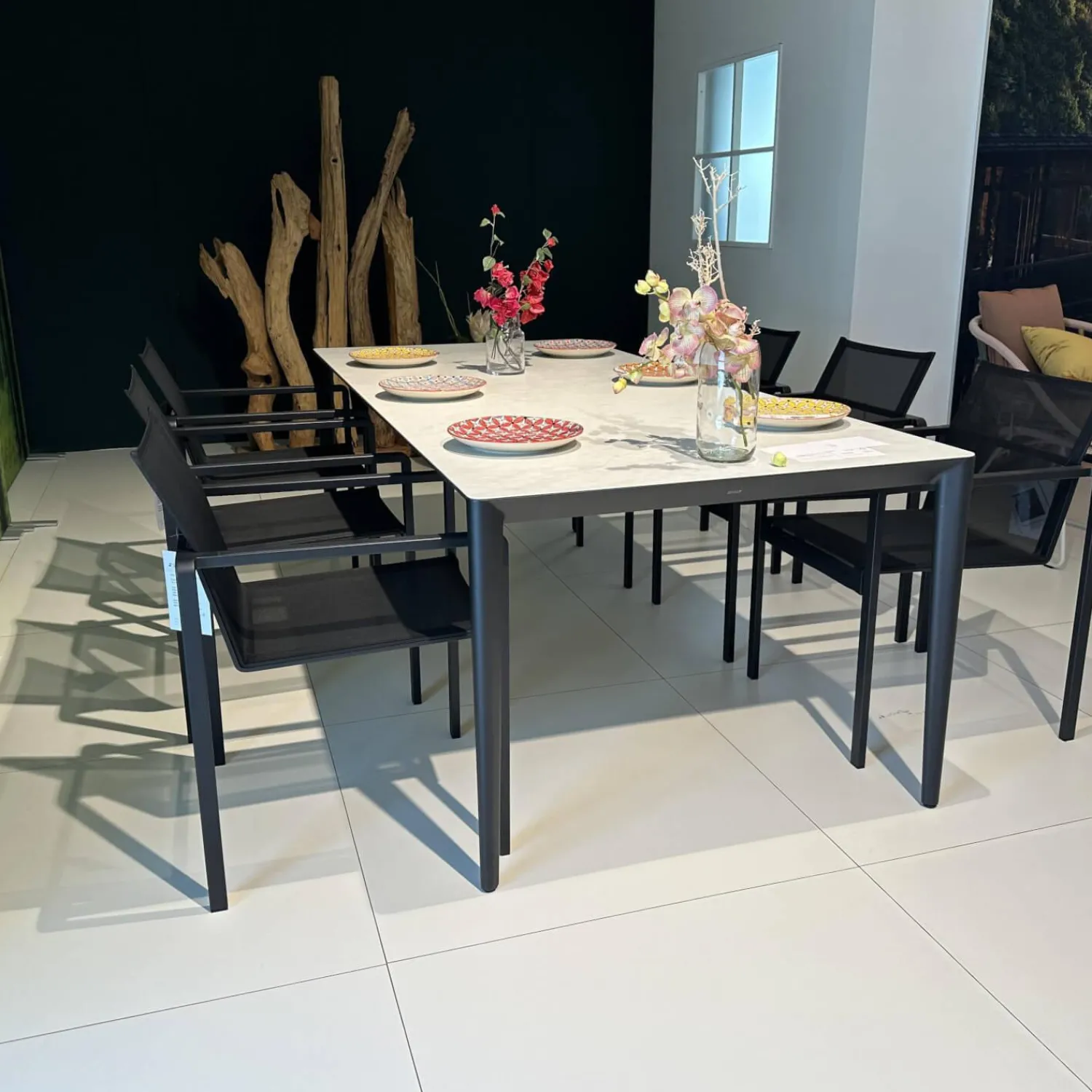 Royal Botania Essgruppen|Essgruppe Outdoor Unite Platte Keramik Bianco Statuario Weiß Grau Mit 6 Stühlen