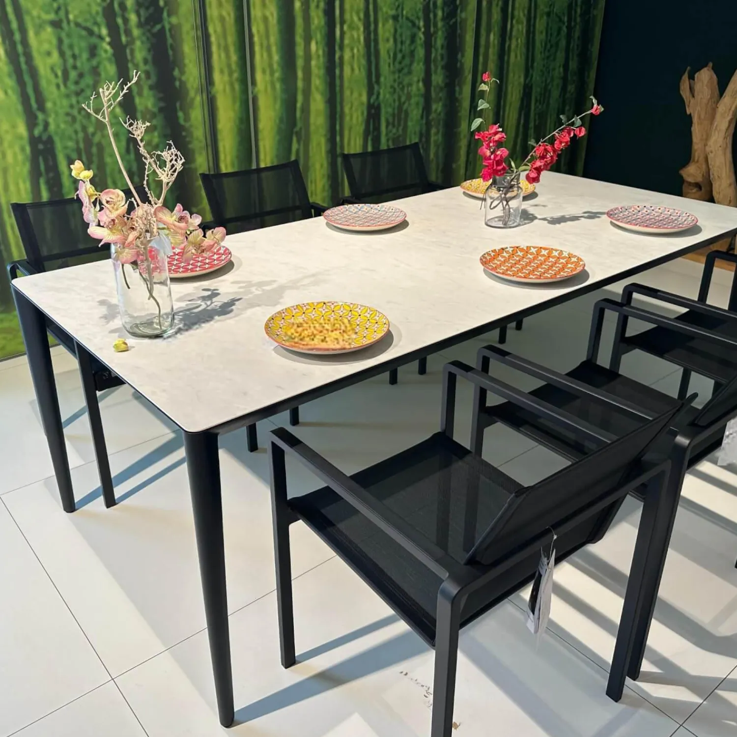 Royal Botania Essgruppen|Essgruppe Outdoor Unite Platte Keramik Bianco Statuario Weiß Grau Mit 6 Stühlen