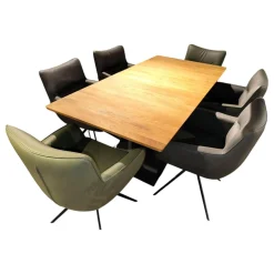 MCA Essgruppen|Essgruppe Paritta Limone 2 Stühle Leder Anthrazit Und Olive Grün Tisch Balkeneiche Massiv Gestell Metall Schwarz