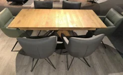 MCA Essgruppen|Essgruppe Paritta Limone 2 Stühle Leder Anthrazit Und Olive Grün Tisch Balkeneiche Massiv Gestell Metall Schwarz