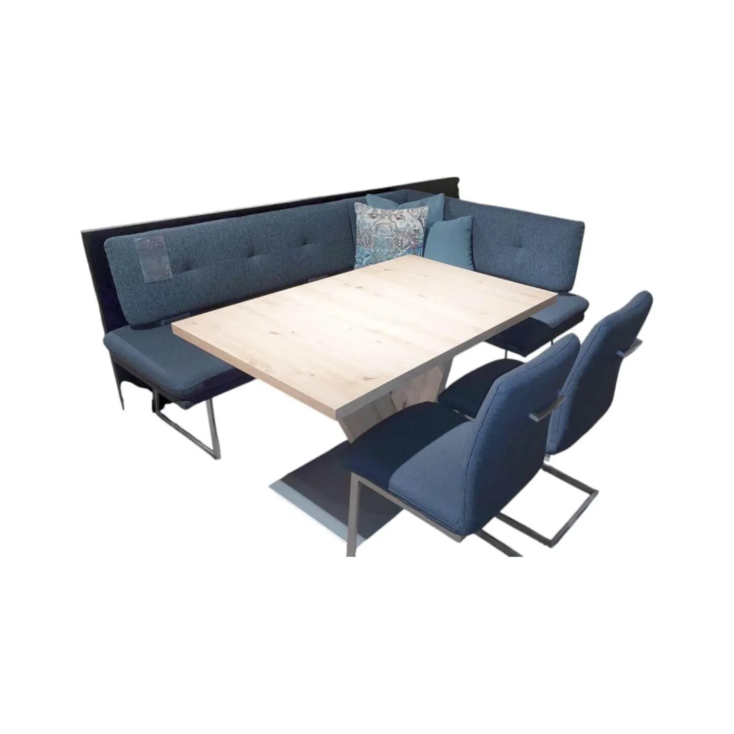 K+W Essgruppen|Essgruppe Step Two 343021 Bank Und Stuhl Stoff 2255 58 Marine Blau Tisch Arsian Eiche Nachbildung