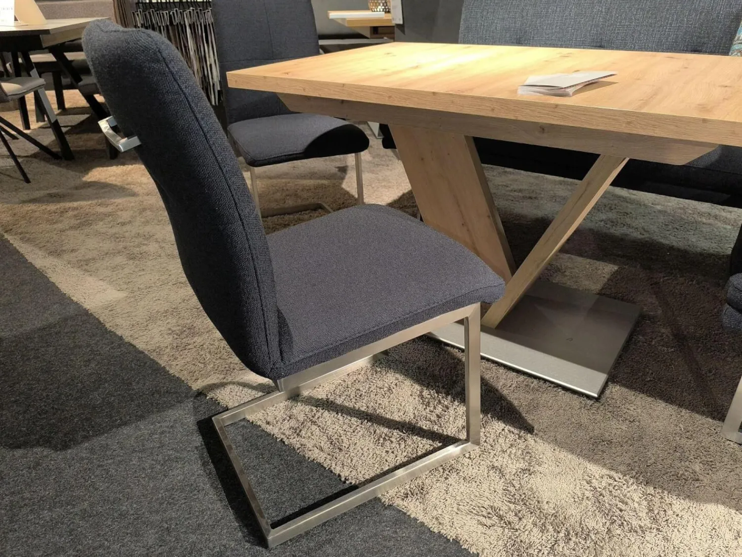 K+W Essgruppen|Essgruppe Step Two 343021 Bank Und Stuhl Stoff 2255 58 Marine Blau Tisch Arsian Eiche Nachbildung