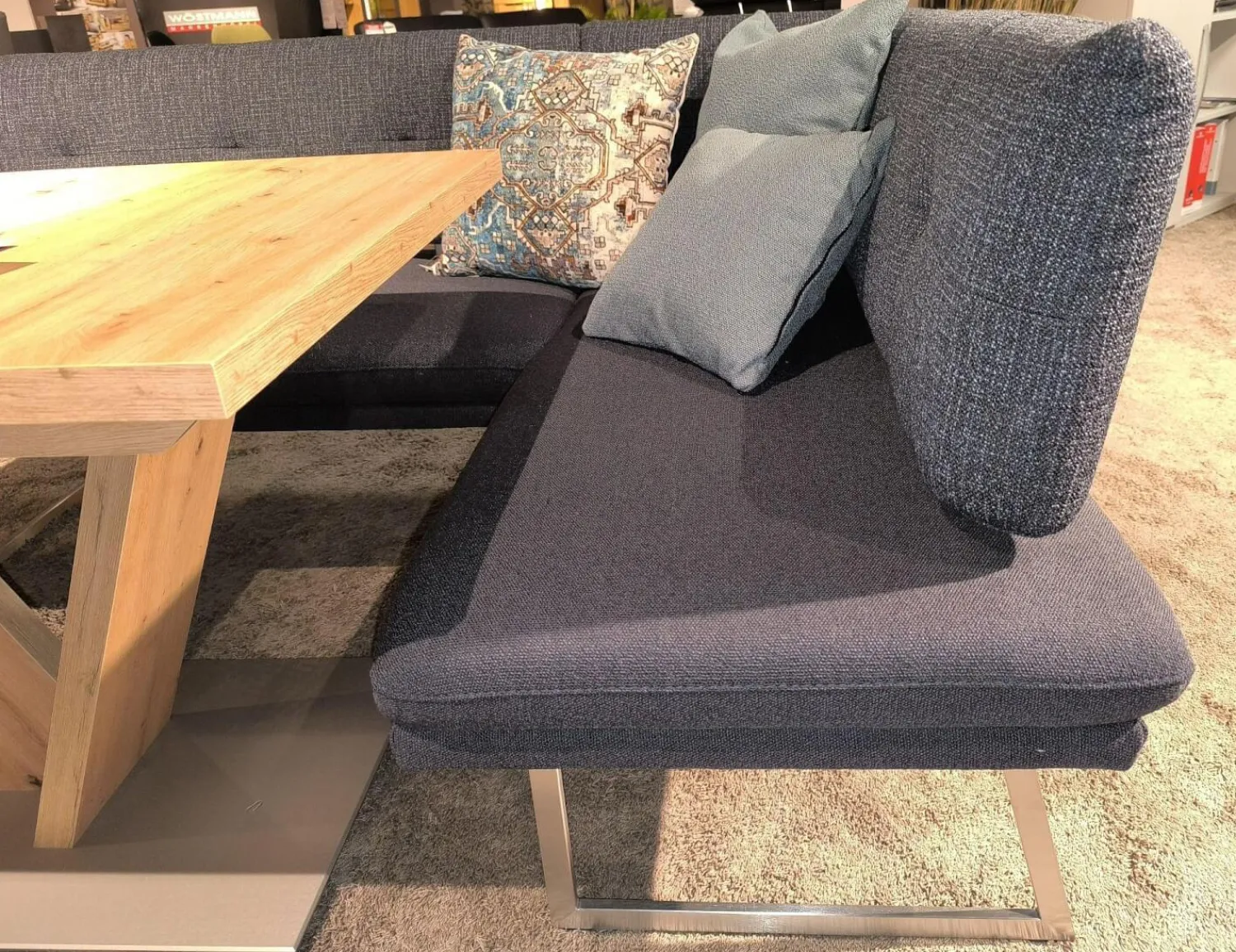 K+W Essgruppen|Essgruppe Step Two 343021 Bank Und Stuhl Stoff 2255 58 Marine Blau Tisch Arsian Eiche Nachbildung