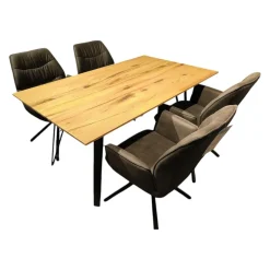 Niehoff Essgruppen|Essgruppe Taiga Tappas Sessel Stoff Aberdeen Anthrazit Gestell Eisen Schwarz Tisch Balkeneiche Natur Massiv