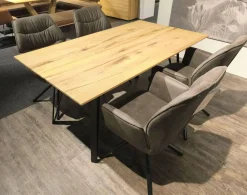 Niehoff Essgruppen|Essgruppe Taiga Tappas Sessel Stoff Aberdeen Anthrazit Gestell Eisen Schwarz Tisch Balkeneiche Natur Massiv