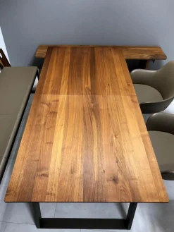 Wimmer Essgruppen|Essgruppe Terso Esstisch Nussbaum Rustikal Massiv 3 Stuhlsessel 1 Bank Leder Colorado Pistazie