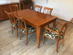 Selva Essgruppen|Essgruppe Tisch 3282 Kirschbaumfarbig Antik Mit Auszug Inklusive 6 Stühlen Milano Kirschbaumfarbig Antik Sitzbezug Stoff S3021 Musterung Beige Schwarz