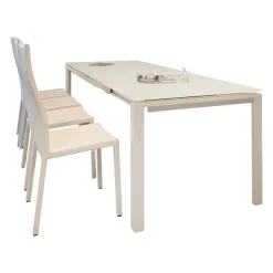 Bonaldo Essgruppen|Essgruppe Tisch Chat Lack Weiß Glas Weiß Ausziehbar mit 4 Stühlen Weiß