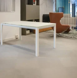 Bonaldo Essgruppen|Essgruppe Tisch Chat Lack Weiß Glas Weiß Ausziehbar mit 4 Stühlen Weiß