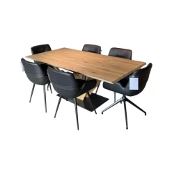 Voglauer Essgruppen|Essgruppe V-Galvino Tischplatte Alteiche Rustiko Stühle Nappaleder Rind Schwarz