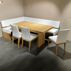 Decker Essgruppen|Essgruppe Vicenza Bank 3 Stühle Leder Weiß Tisch Eiche Massiv Geölt