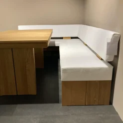 Decker Essgruppen|Essgruppe Vicenza Bank 3 Stühle Leder Weiß Tisch Eiche Massiv Geölt