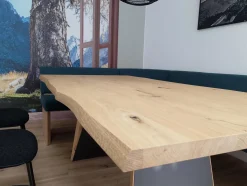 Voglauer Essgruppen|Essgruppe Vtektura Living Tisch Wildeiche Rustiko Schwarz Bank Und Stühle Stoff Select Mineralblau Und Schwarz Gestell Metall