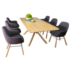 Wimmer Essgruppen|Essgruppe Z42 Kreuztisch Rustikale Asteiche Hartwachsöl Bianco Äste Kreuzgstell Holz Metall RAL7021 Schwarzgrau Mit 6 ZS110 Stühlen