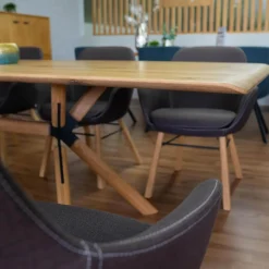 Wimmer Essgruppen|Essgruppe Z42 Kreuztisch Rustikale Asteiche Hartwachsöl Bianco Äste Kreuzgstell Holz Metall RAL7021 Schwarzgrau Mit 6 ZS110 Stühlen