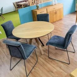 Wimmer Essgruppen|Essgruppe Z60 Säulentisch Rustikale Asteiche Hartwachsöl Bianco Äste Tischplatte Schwarz Gebeizt Mit 4 Schalenstühlen