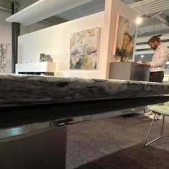 Draenert Esstische|Esstisch 1224 Adler II Stein Bootsförmig PG 2 Grigio Beola Sockel Edelstahl Oval Tischplatte Ausziehbar