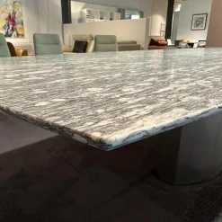 Draenert Esstische|Esstisch 1224 Adler II Stein Bootsförmig PG 2 Grigio Beola Sockel Edelstahl Oval Tischplatte Ausziehbar