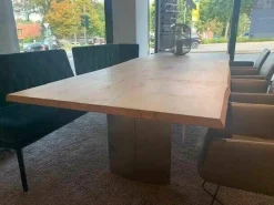 Scholtissek Esstische|Esstisch 110-2 Bergahorn Massiv mit Baumkante Gewölbte Wangen mit Edelstahl