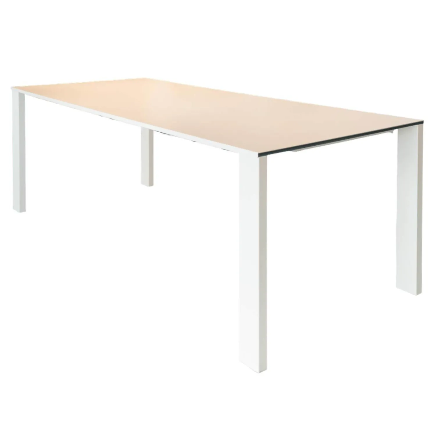 Draenert Esstische|Esstisch 1420 Madison Platte Weißglas Satiniert Gestell Stahlblech Weiß Lackiert Mit Auszug