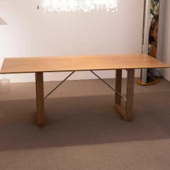 Boxler Esstische|Esstisch 120 Pergola Eiche Gekalkt Verstrebung Edelstahl Poliert