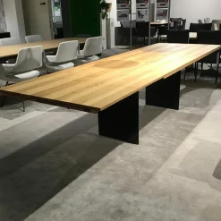 kf furniture Esstische|Esstisch 3110.1.2.220.1 Platte Eiche Astig Wangengestell Rohstahl Schwarz mit Klappeinlage