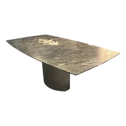 Draenert Esstische|Esstisch Adler 1224 Platte Gneis Silver Paradiso Grau Geledert Sockel Edelstahl Matt Geschliffen Ohne Rollen