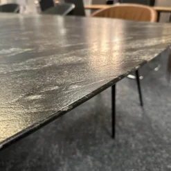 Draenert Esstische|Esstisch Adler 1224 Platte Gneis Silver Paradiso Grau Geledert Sockel Edelstahl Matt Geschliffen Ohne Rollen