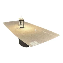 Draenert Esstische|Esstisch Adler 1224 Platte Granit Polar Poliert Grau Sockel Oval Edelstahl Matt Geschliffen Ohne Rollen