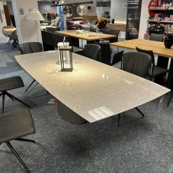 Draenert Esstische|Esstisch Adler 1224 Platte Granit Polar Poliert Grau Sockel Oval Edelstahl Matt Geschliffen Ohne Rollen