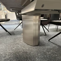 Draenert Esstische|Esstisch Adler 1224 Platte Granit Polar Poliert Grau Sockel Oval Edelstahl Matt Geschliffen Ohne Rollen